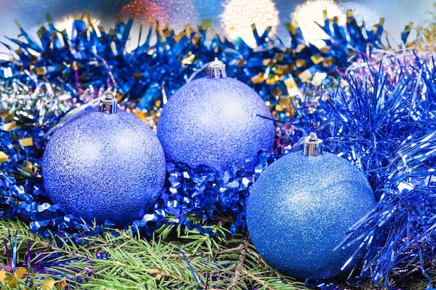 Decoração de Natal azul em fundo de Natal