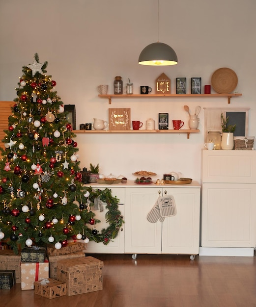 Decoração de natal de cozinha móveis e utensílios deleite de natal celebração de ano novo feriados e férias de inverno mesa festiva