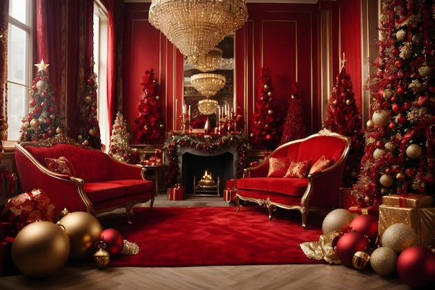 Decoração de Natal elegante em vermelho e dourado