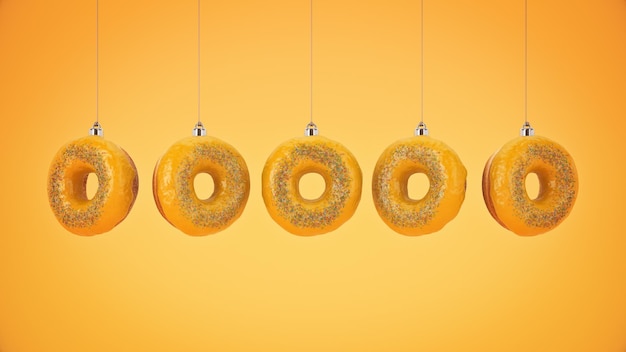 Decoração de Natal feita de rosquinha conceito de ano novo, renderização em 3d