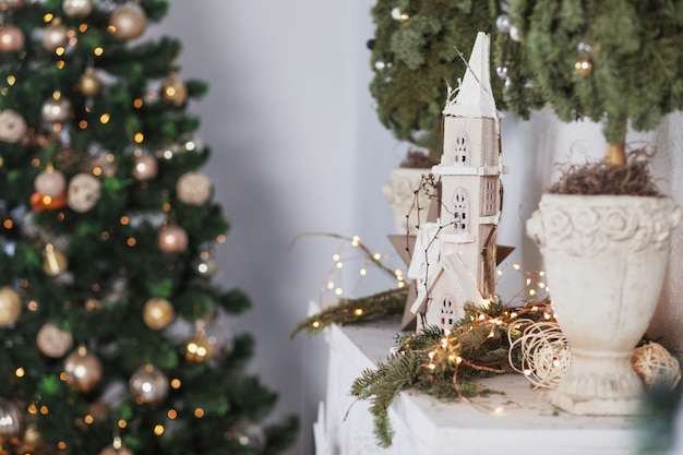 Decoração de natal. Natal. Férias de inverno. Feche acima do pictire com espaço de cópia