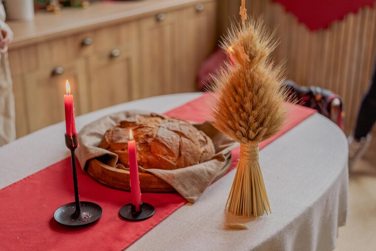 Foto decoração de natal ucraniana de didukh feita de espinhos de milho