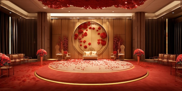 Decoração de palco de casamento com luz e interior de flores