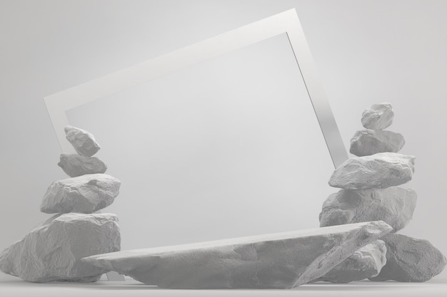Decoração de palco de pedra adequada para produtos renderização em 3D