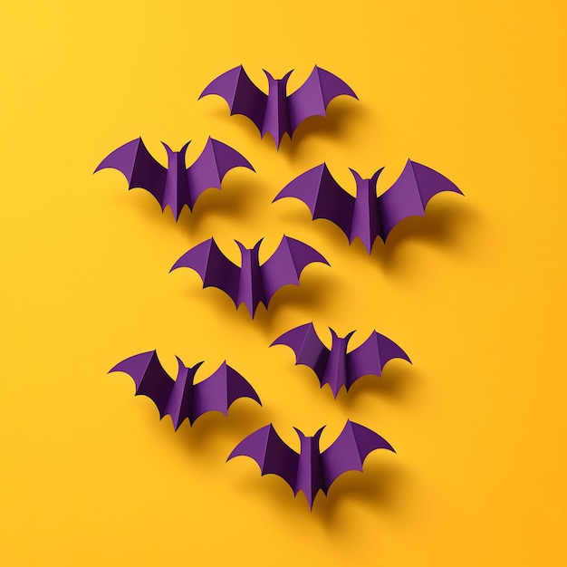 Decoração de papel de morcego de Halloween em fundo amarelo gerado por IA