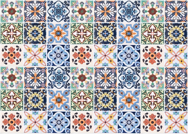 Decoração de parede de azulejos coloridos vintage. Telhas de cerâmica turca de parede plano de fundo