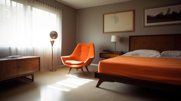 Foto decoração de quarto design de interior de casa estilo midcentury modern retro