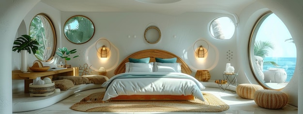 Decoração de quarto moderna futurista art nouveau fusão de elegância atemporal e design de vanguarda transformando seu espaço de dormir em um santuário elegante que reflete tanto a tradição quanto a inovação