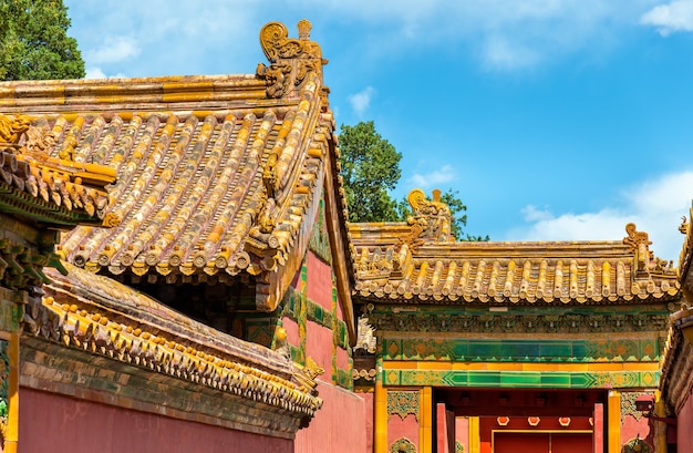 Decoração de telhados na cidade proibida, pequim - china