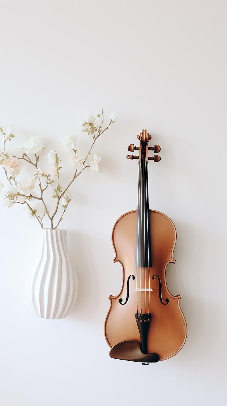 Foto decoração de violino na parede branca