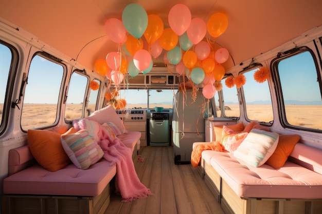 decoração dentro da campervan ideias de inspiração para tema em cor pastel