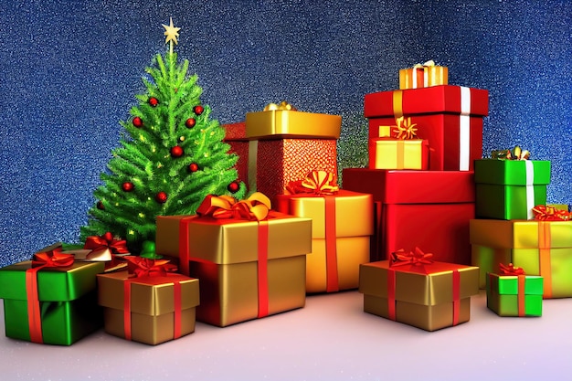 Decoração do festival de natal com caixas de presente empilha árvore de natal espetacular