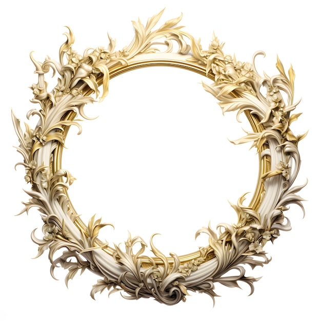 Decoração do logotipo da moldura da coroa de louros brilhando ouro e cor branca isolada