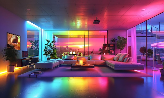 Decoração do quarto redefinida abraça cores de néon vibrantes e design interior futurista Cyberpunk