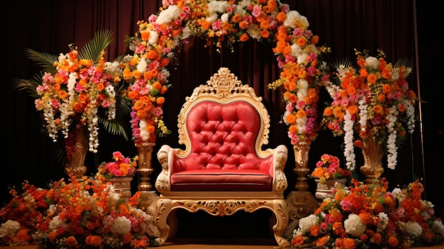 Decoração do trono nupcial malaio com flores