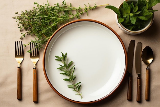 Decoração em sua mesa grama verde em um prato branco