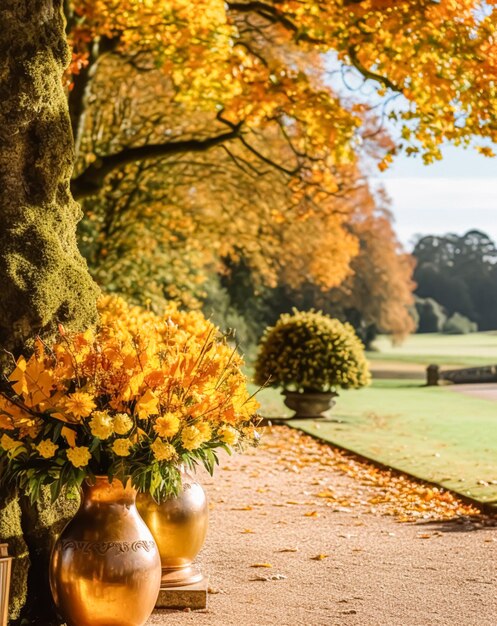 Foto decoração floral decoração de casamento e celebração de férias de outono flores de outono e decorações de eventos no jardim de campo inglês ideia de estilo country