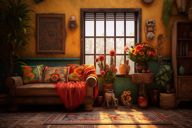Decoração interior inspirada no folclore mexicano