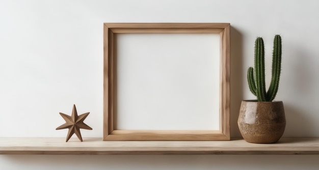 Decoração minimalista Uma moldura uma estrela e um cacto