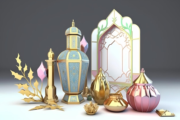 Decoração Ramadhan Kareem, Ilustração 3D