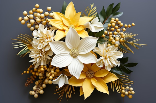 Decoração tradicional de Natal com o visco de Poinsettia branco e amarelo e branco