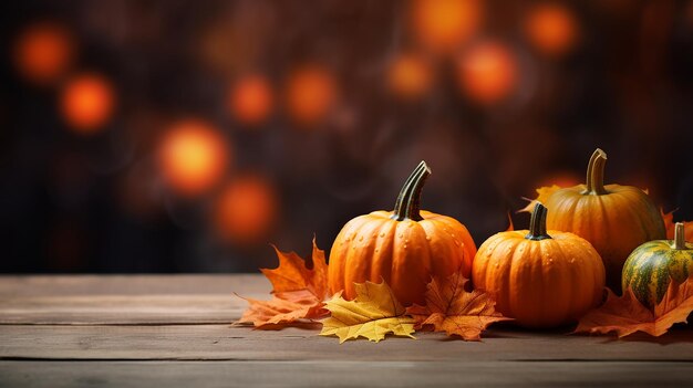 Foto decoración de acción de gracias de otoño calabaza y hojas de arce