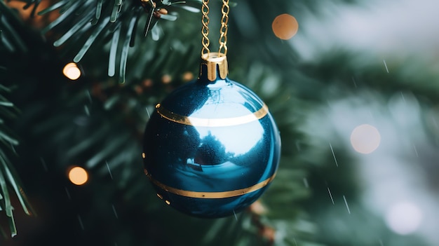 Decoración del árbol de Navidad con fondo bokeh Feliz Navidad y Feliz Año Nuevo