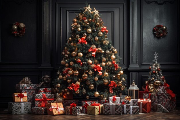 Decoración del árbol de Navidad con regalos de Navidad