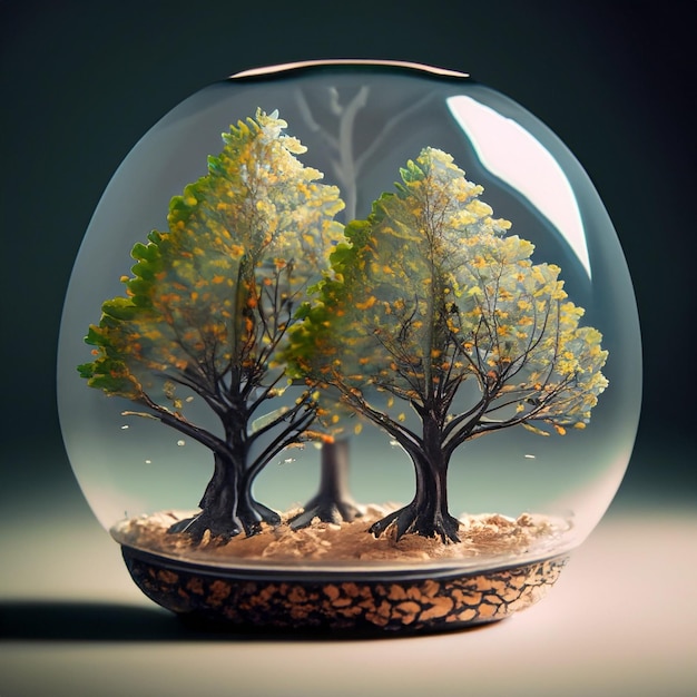 Decoración de árboles en miniatura de vidrio