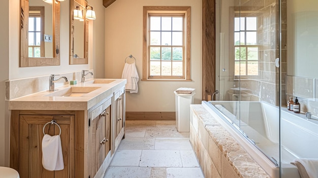 Foto decoración de baño de estilo cotswolds diseño de interiores y decoración del hogar bañera y muebles de baño