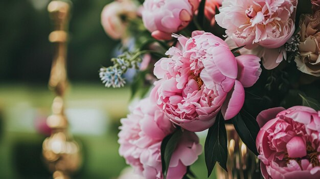 Foto decoración de bodas con peonías decoración floral y celebración de eventos flores de peonía y ceremonia de bodas en el jardín estilo campo inglés