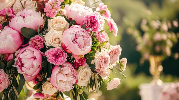 Decoración de bodas con peonías decoración floral y celebración de eventos flores de peonía y ceremonia de bodas en el jardín estilo campo inglés