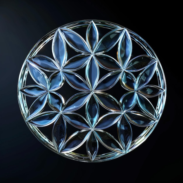 Decoración de bola de cristal con patrones que brillan de rojo en la parte superior de cuentas rojas en un mostrador de madera