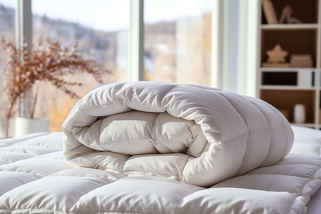 Foto decoración de la cama almohada blanca de lujo y manta cobertor de pluma exquisito