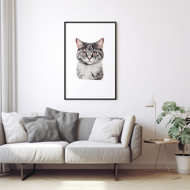 Decoración de cartel de gato en la pared blanca