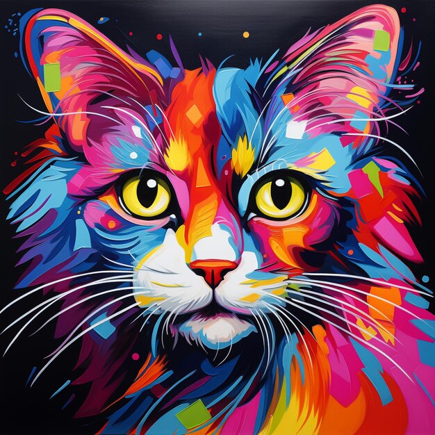 Decoración de carteles de retratos de arte pop de gatos coloridos Arte generado por Ai