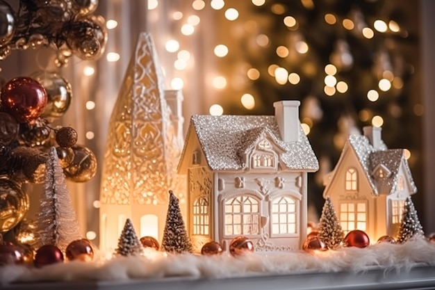 Decoración de la casa de juguetes de Navidad estilo cabaña de campo decoración de casa para un hogar de campo inglés celebración de vacaciones de invierno y atmósfera festiva Feliz Navidad y Felices Fiestas