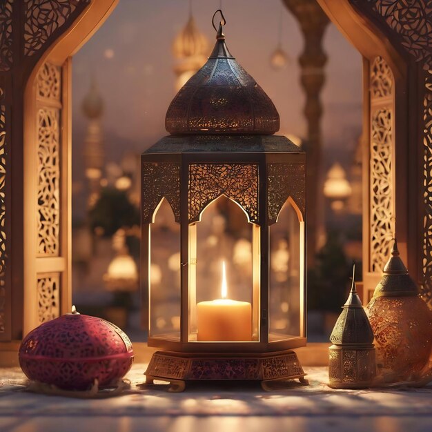 Decoración de la celebración de Ramadán Kareem Ilustración de renderización en 3D