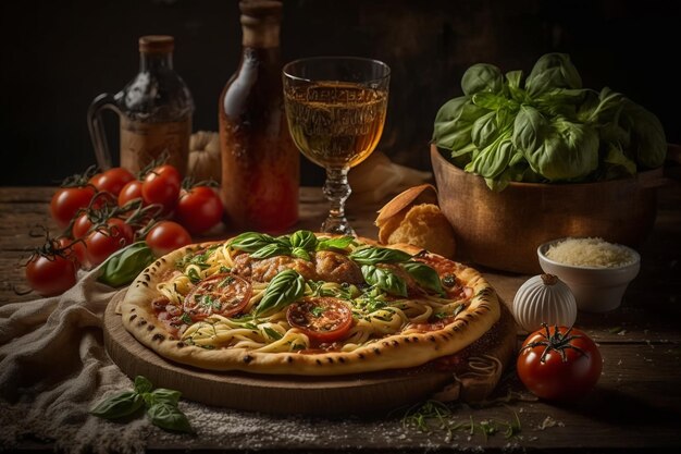 Foto una decoración clásica y tradicional de la cocina italiana pasta tortillas de harina parmesano y quesos creativos y excelentes servidores auténticos