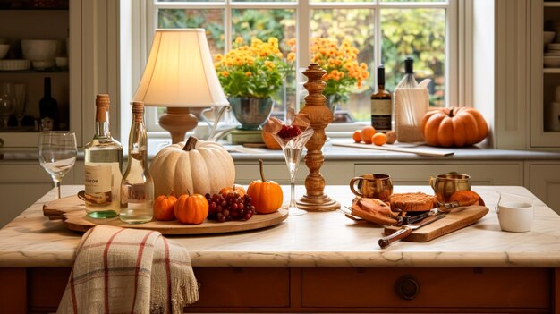 Decoración de cocina de otoño diseño interior y decoración de la casa cocina inglesa clásica decorada para la temporada de otoño en una casa de campo elegante idea de estilo cottage