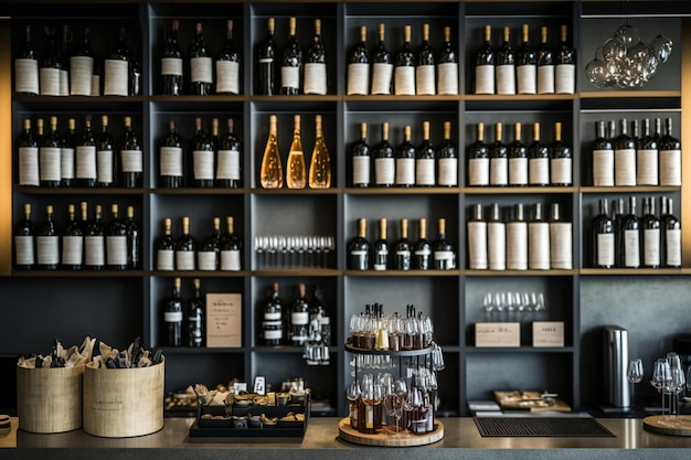 Decoración contemporánea en un bar de vinos.