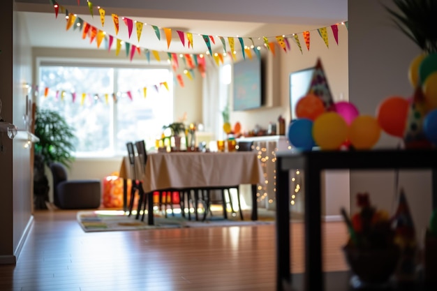 Decoración de cumpleaños en el interior de la acogedora sala de estar