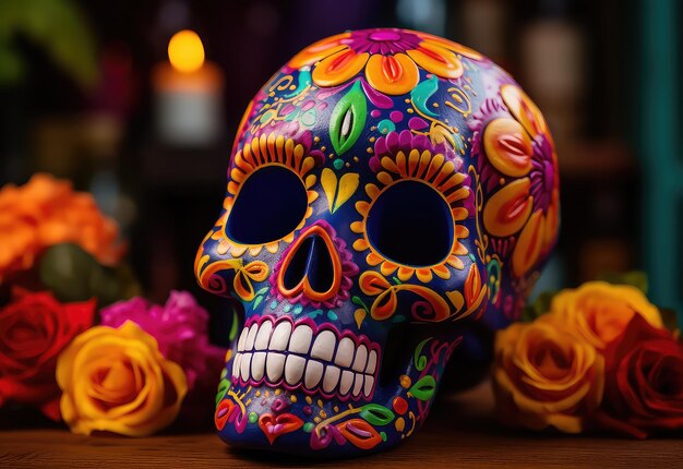 La decoración del Día de los Muertos de la calavera mexicana celebra la cultura indígena por AI generative