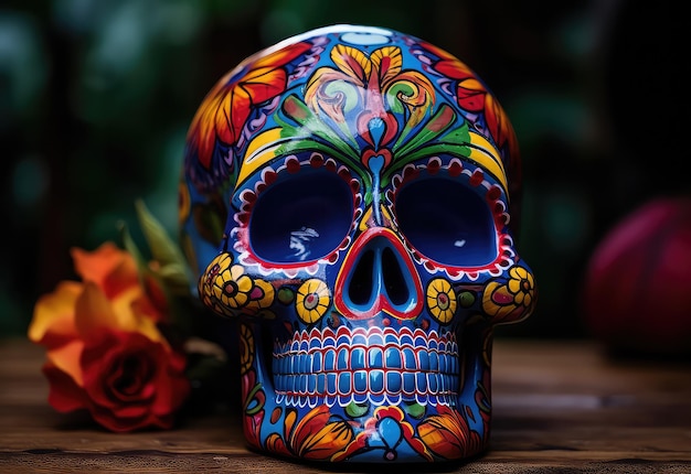 La decoración del Día de los Muertos de la calavera mexicana celebra la cultura indígena por AI generative