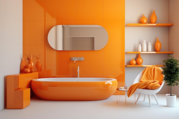 Decoración de diseño minimalista de color mandarina interior moderno del baño