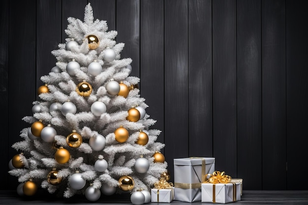 Decoración dorada de árbol de Navidad blanco Fondo de Año Nuevo Fondo de Navidad Imagen generada por IA