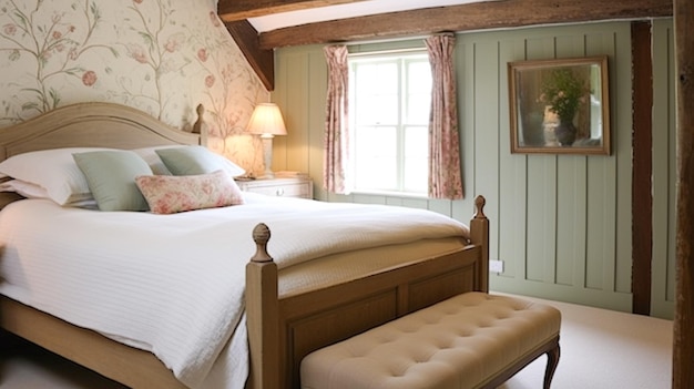 Decoración del dormitorio de la granja diseño interior y decoración del hogar cama con ropa de cama y muebles de campo inglés alquiler de casas de campo y inspiración de estilo cottage