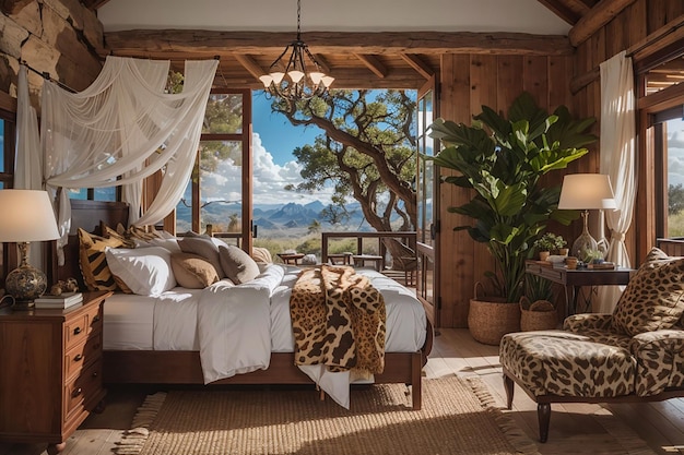 Decoración de dormitorio inspirada en safari Aventura exótica