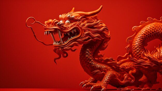 Decoración de dragón de año nuevo chino en el cielo azul Diseños de escultura china Cabeza de dragón Decoración de drago de año nuevo feliz en un fondo festivo