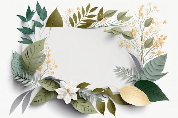 decoración de elementos botánicos con hoja de papel en blanco